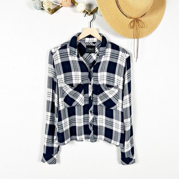 Rails Dylan Relaxed Fit Plaid Long Sleeve Button Down Crop Shirt Size Small - Picture 2 of 10